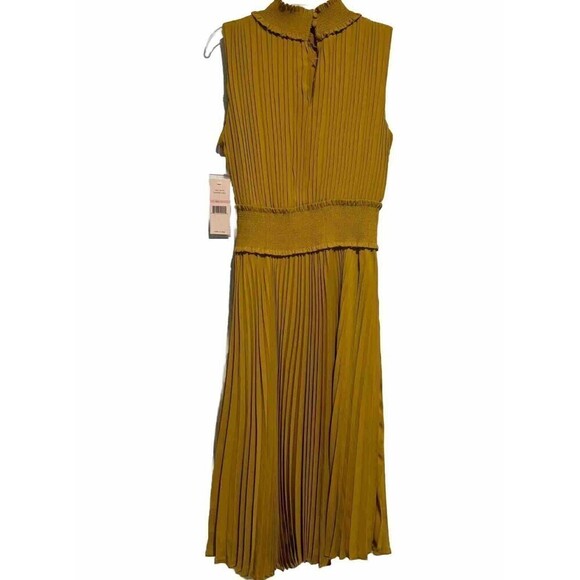 NWT Nanette Lepore Womens High Neck Pleated Smocked A-Line Dress Yellow 2 - Picture 4 of 13